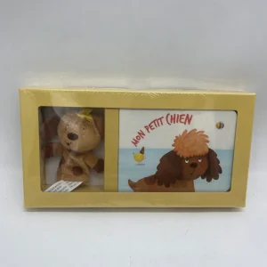 Coffret cadeau marionnette avec son livre modèle Chien Neuf sous blister