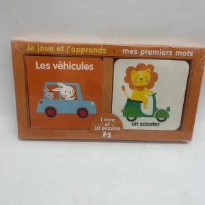 Coffre Les Vehicules avec son livre et ses 10 puzzles de 2 pièces Neuf sous blister