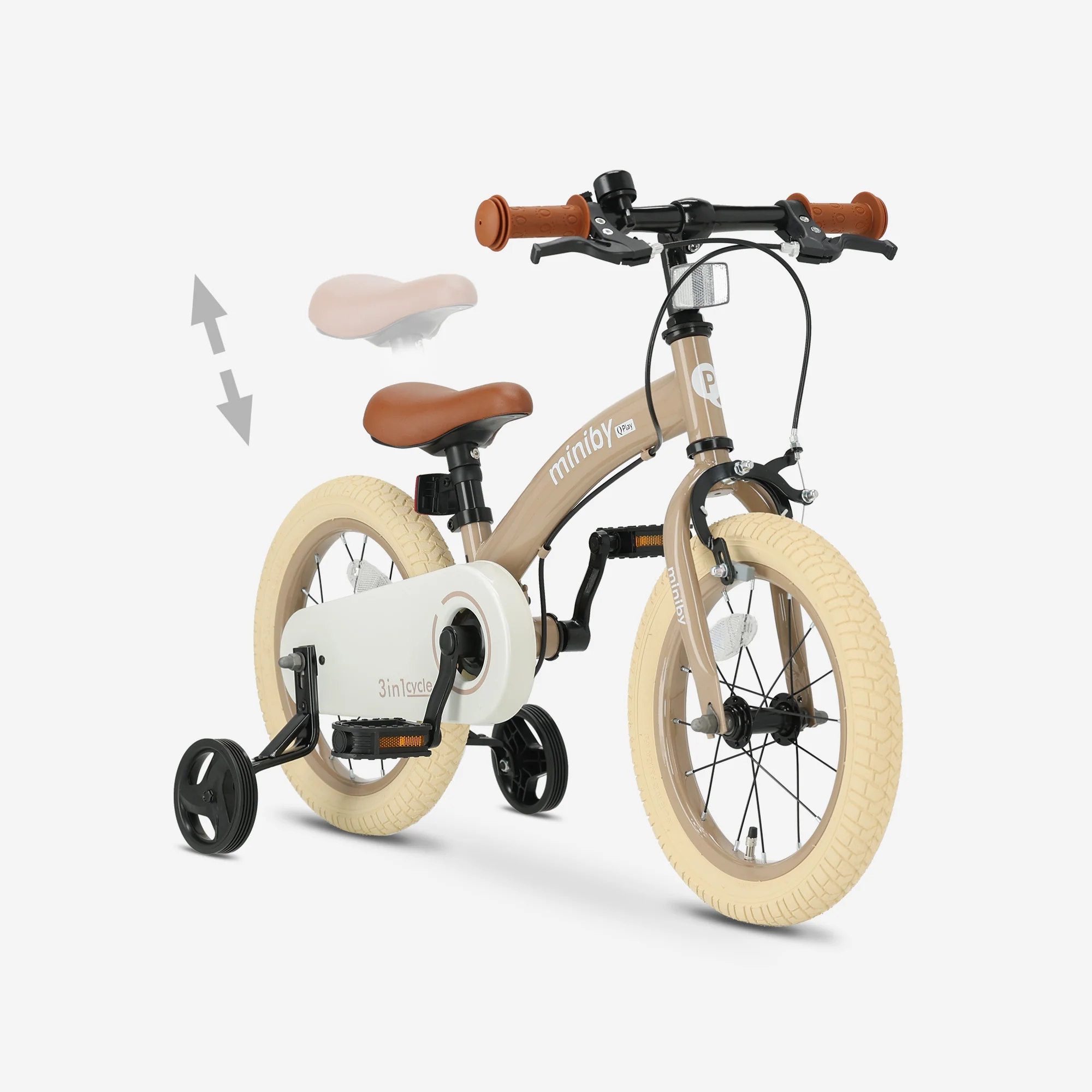 Qplay Miniby Kinderfiets 14 inch - 3 in 1 - loopfiets - Mocha – Image 7