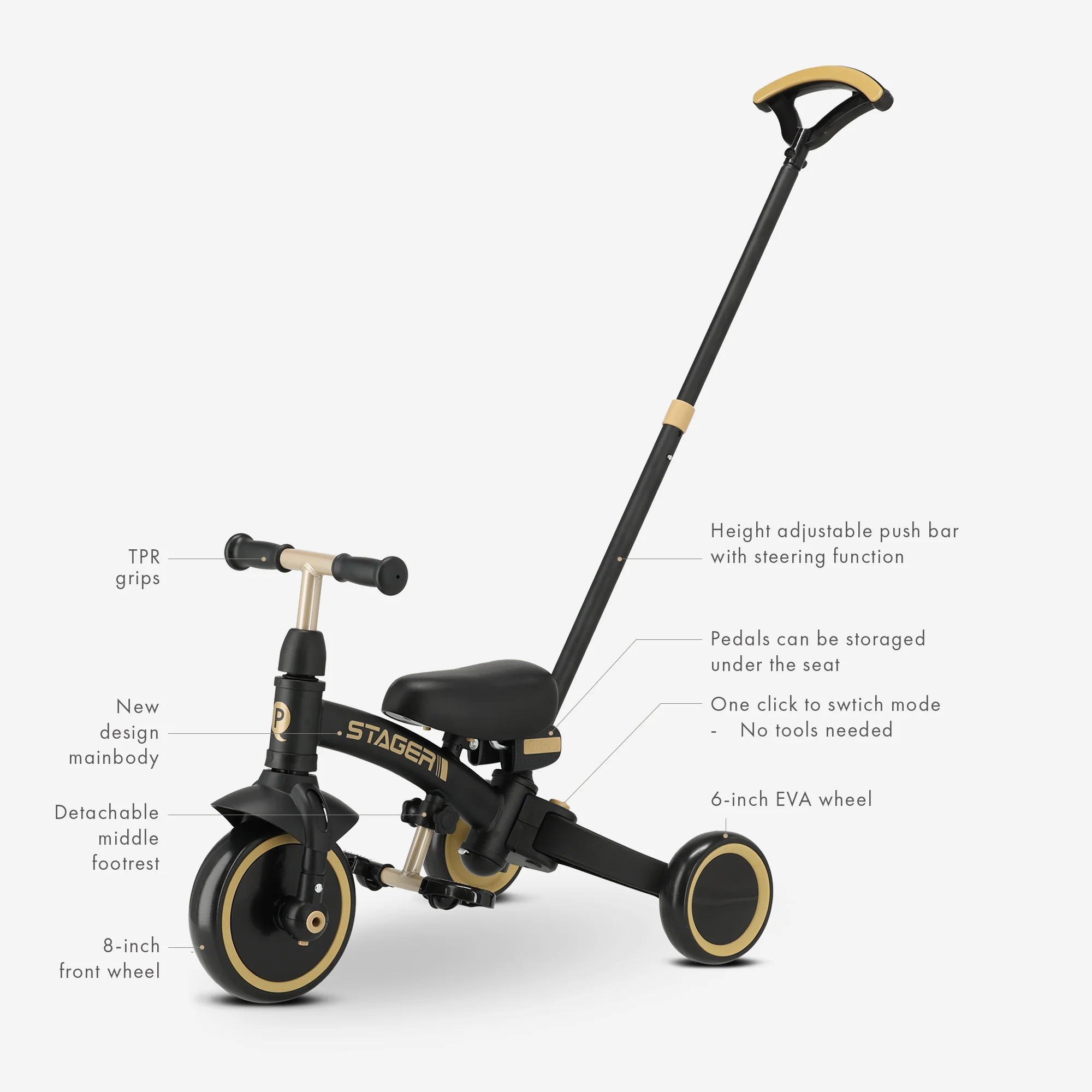 Qplay Stager 3-in-1 Tricycle - Noir/Or – Image 4