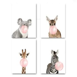 Affiche animaux chewing gum rose