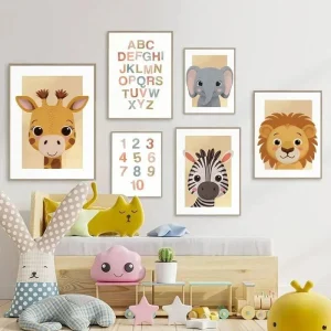 Affiches animaux savane colorée - Décoration enfantine pour bébé et enfant