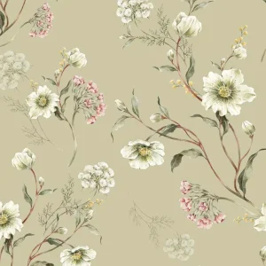 Papier Peint Fleurs Vert Clair – Douceur Naturelle