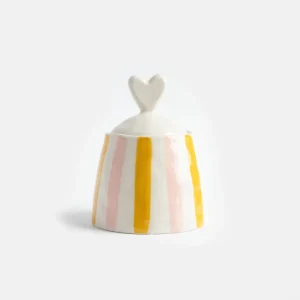 Sucrier Céramique - Rayures Rose et Jaune Couvercle Cœur - Caroline Gardner